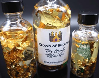 Crown of Success Ritual Oil for MONEY SPELLS • Moon Charged Money Crystals • Hoodoo Anointing Oil for Wealth, Prosperity, Business Success