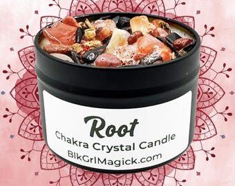 Vela de cristal para el chakra raíz / Hecha a mano con cornalina, obsidiana y bardana / Velas de yoga para la meditación Muladhara