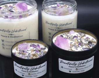 White Sage Lavender AMETHYST Crystal Candle • Peace, Meditation, Healing • Crown Chakra • White Birch • Black Owned Candles • Manifestation