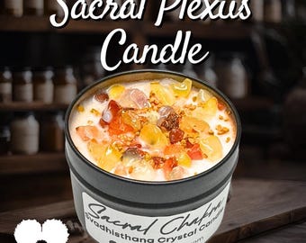 SACRAL CHAKRA Crystal Candle • Activate Svadisthana • Raw Carnelian & Citrine Gemstones • VAM Mantra • Black Owned Yoga Meditation Gifts