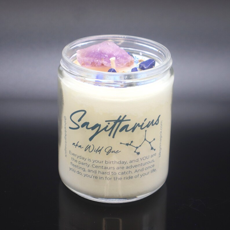 SAGITTARIUS Zodiac Candle w/ Raw Amethyst Crystal & Lapis image 2