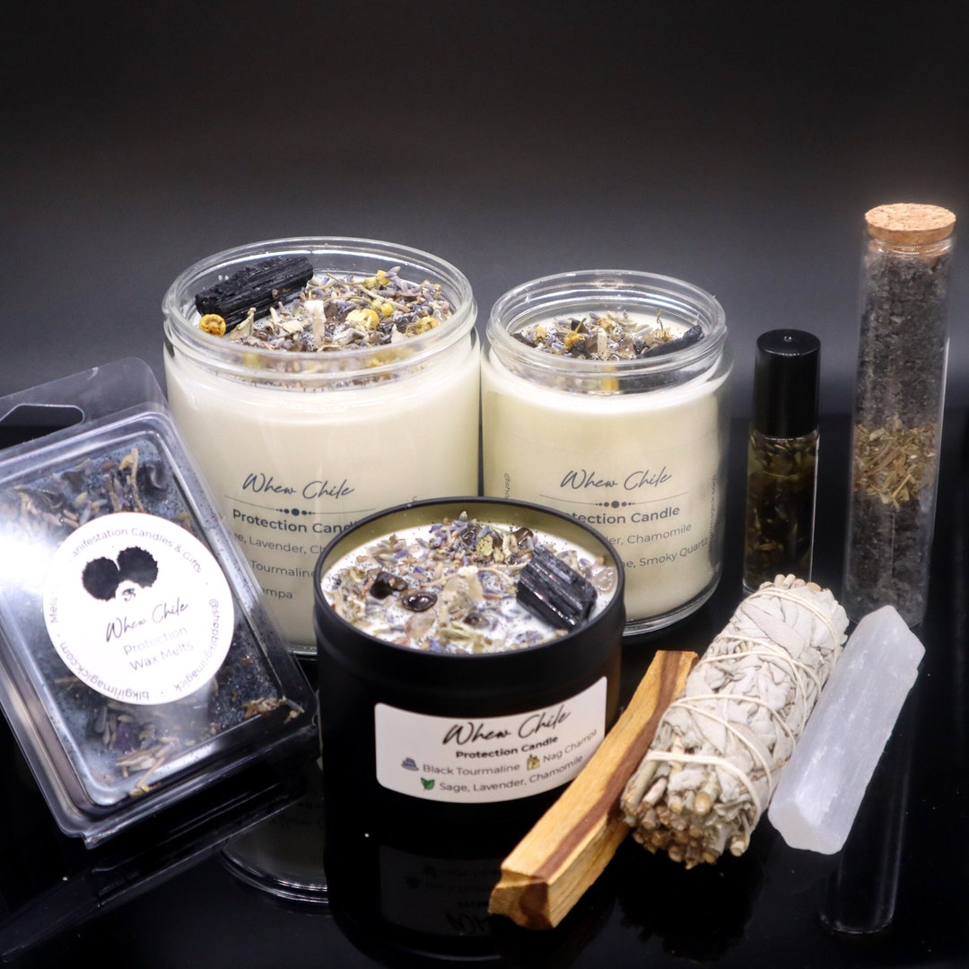 PROTECTION Crystal Candle Gift Set Black Tourmaline Smoky Quartz Nag