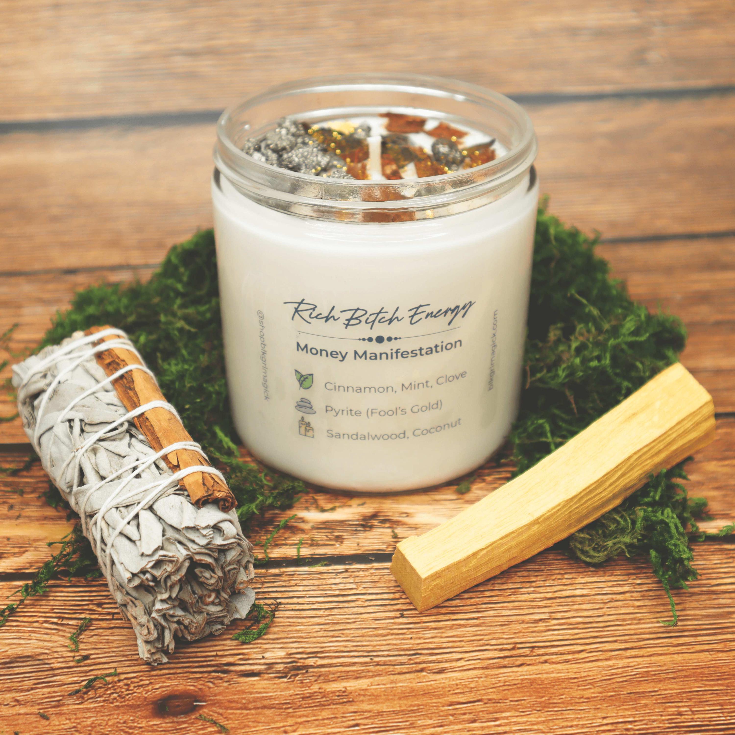 Rich Bitch Energy MONEY MANIFESTATION Candle • Money Spell Candle for Wealth, Prosperity, Abundance Law of Attraction • Creamy Coconut Scent