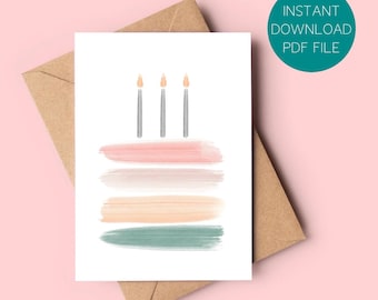 Kartka urodzinowa z akwarelowym tortem – prosta, do wydrukowania kartka okolicznościowa (PDF)