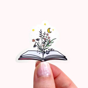 Open Book Magic Sticker - Wildflower Moon & Stars - Waterproof Die-Cut Vinyl