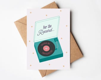 For the Record Anniversary Card A6: Record Player Illustration