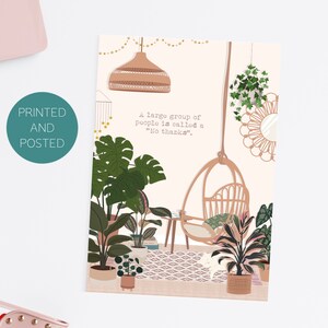 Introvertiertes Zitat Boho Pflanzenkunst Postkarte | Gruppe von Personen, die als No Danke Karte bezeichnet werden | Boho Zimmerpflanze Illustration Postkarte