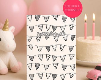 Pokoloruj własną kartkę urodzinową – do wydrukowania w formacie PDF (do pobrania natychmiast)