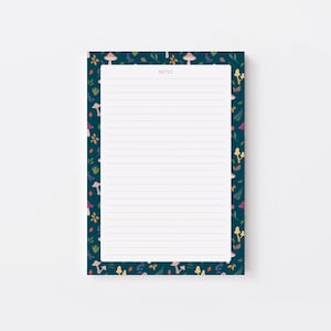 Autumn Leaves A5 Teal Notepad - Mushrooms & Forest Foliage - 50 Lined Tear-Off Pages