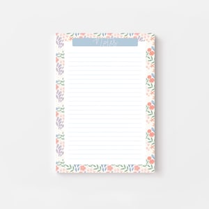 A5 Pastel Floral Notepad - Spring Meadow Pattern, 50 Lined Pages