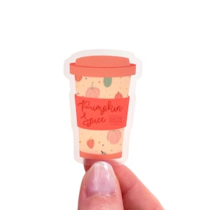 Pumpkin Spice Season Coffee Cup Clear Vinyl Sticker | Transparent Die-Cut Waterproof Autumn Sticker | Travel Mug Coffee Lover Sticker