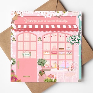 Blossom Bakery Süße Geburtstagskarte | Quadrat Patisserie Geburtstagskarte | Rosa Konditorei Geburtstagskarte