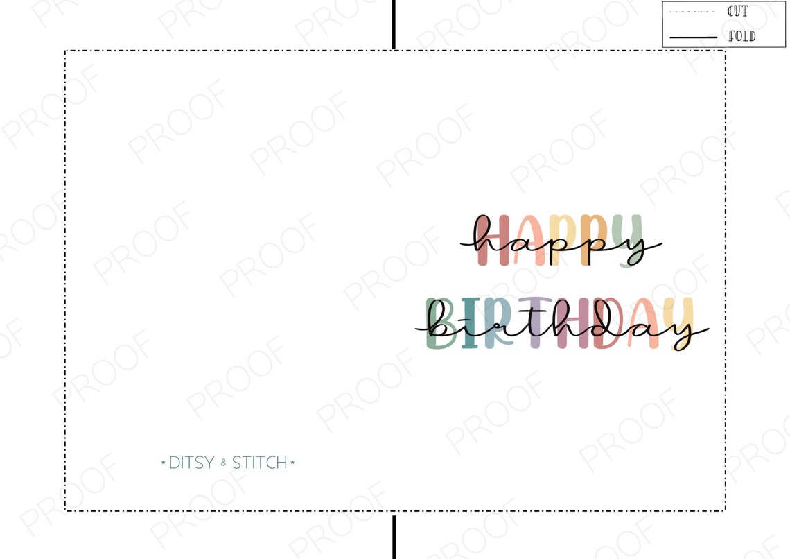 Happy Birthday Printable Card Rainbow Happy Birthday Card Etsy