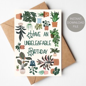 Afdrukbare verjaardagskaart kamerplant | Ongelooflijke pdf-verjaardagskaart | Print verjaardagskaart plantenliefhebber | Wenskaart direct downloaden