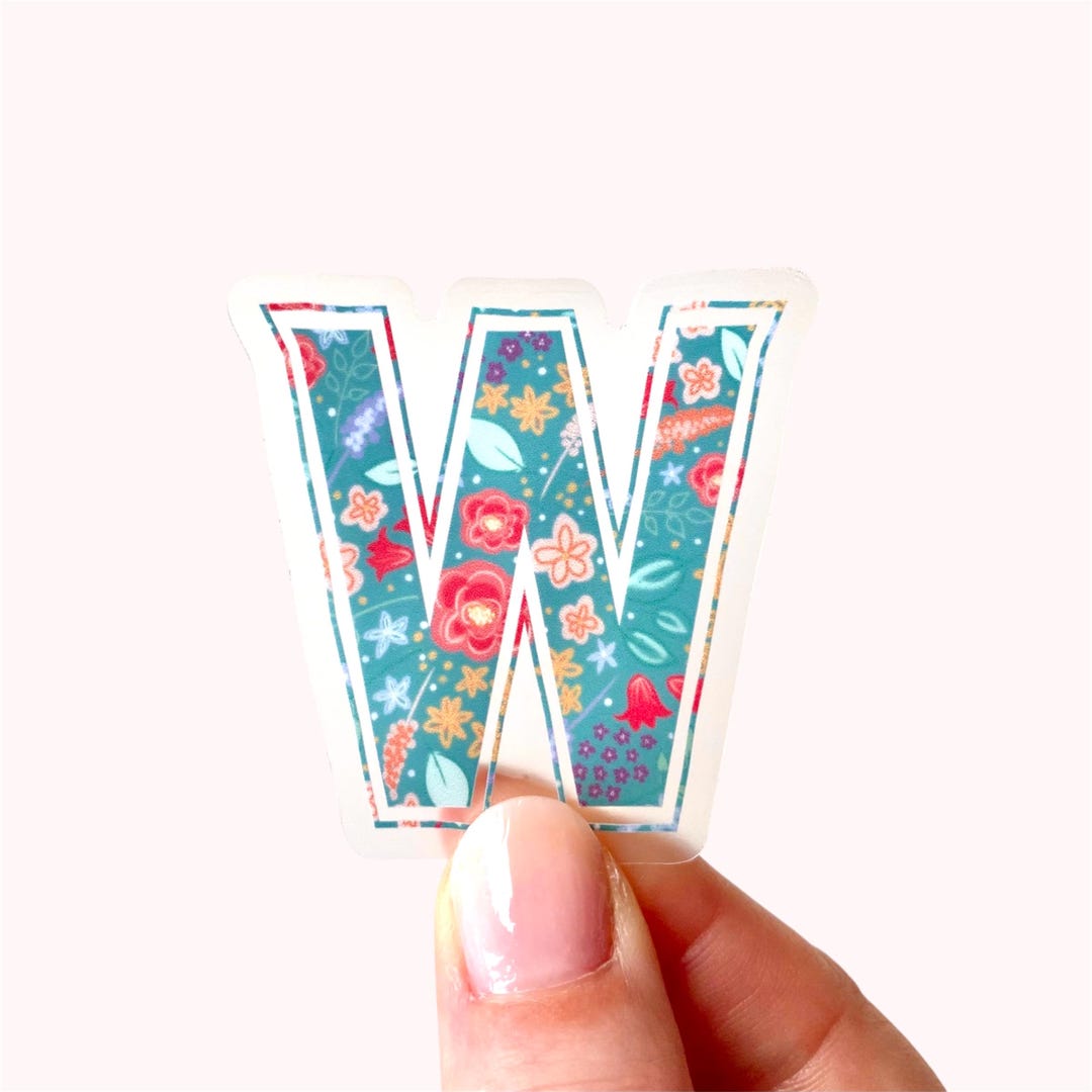 W Letter Sticker Floral Letter W Sticker - Teal Wildflowers Initial Decal, Waterproof ...