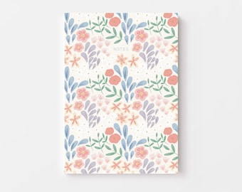 A6 Dotted Notebook: Cream Spring Meadow Floral Pattern