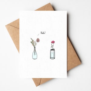 Hello Flower Grußkarte A6 | Blumen Illustration Grußkarte | Süße Blumen Message Card