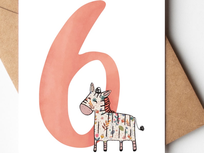 Cute Printable 6th Birthday Card 6 Year Old Girl Birthday Card ...
