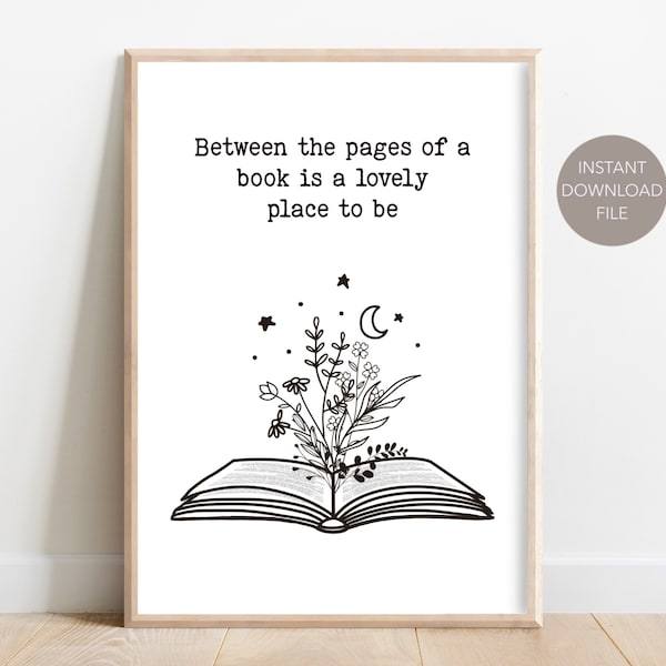 Book Quote Printable Wall Art | Book Pages Quote Print | Boho Wildflower Book Poster | Book Lover Printable | Reading Quote Decor