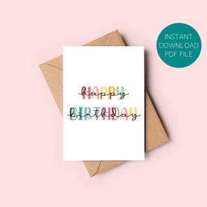 Tarjeta de felicitación de cumpleaños con texto de arcoíris - Tarjeta de felicitación PDF imprimible (Descarga instantánea)