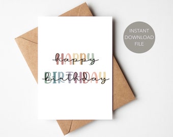 Happy Birthday Printable Card | Rainbow Happy Birthday Card Print | Printable Birthday Card | Instant Download Greeting Card