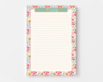 Floral A5 Lined Notepad - Summer Blooms To Do List Pad, 50 Lined Pages