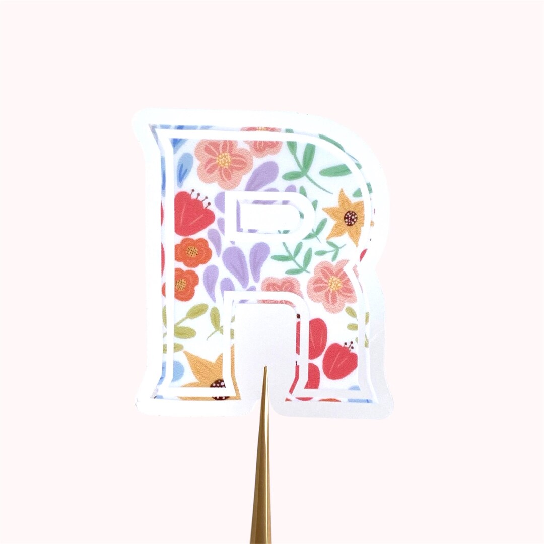 Letter “R” Summer Blooms Clear Vinyl Sticker | Transparent Die-cut ...
