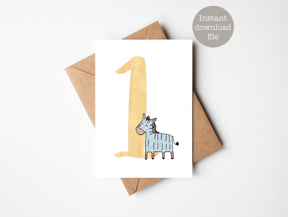 Cute Printable 1st Birthday Card 1 Year Old Boy Birthday | Etsy
