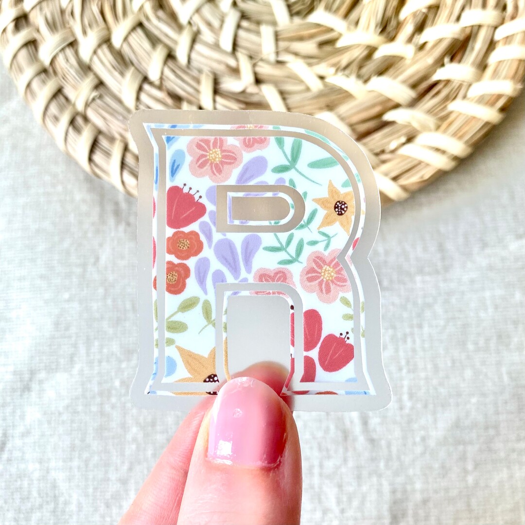 Letter “R” Summer Blooms Clear Vinyl Sticker | Transparent Die-cut ...