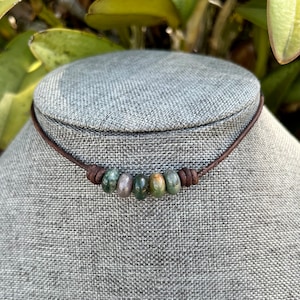 Knotted Leather Choker with Indian Agate Gemstones