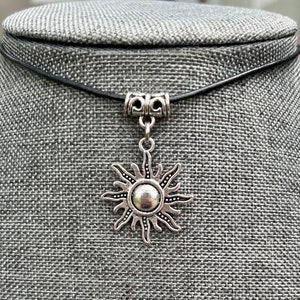 Boho chic sun charm necklace/ leather necklace, boho necklace/boho sun choker