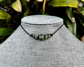 5 Stone Jade Leather Choker, Gemstone Necklace
