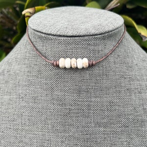 5 stone white turquoise knotted leather choker. White turquoise knotted leather necklace. Gemstone choker. Gemstone jewelry/turquoise stones