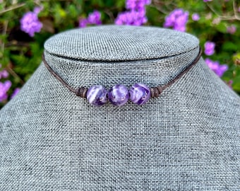 Stone Amethyst Gemstone Knotted Leather Amethyst