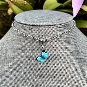 Turquoise butterfly choker. Turquoise butterfly necklace. Blue butterfly necklace. Butterfly jewelry