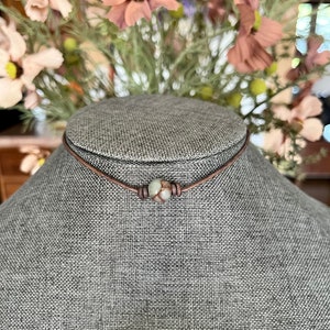 One stone aqua terra jasper knotted leather choker. One stone aqua terra jasper necklace. Gemstone choker