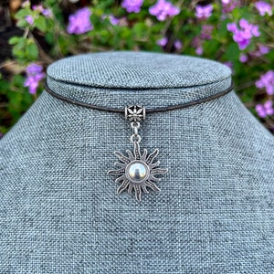 Boho chic sun charm necklace/ leather necklace, boho necklace/boho sun choker