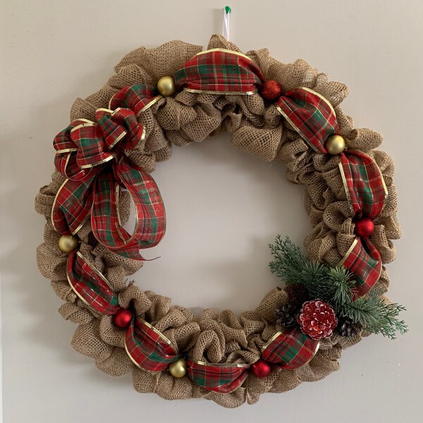 Burlap Winter Ribbon Wreath (Large)