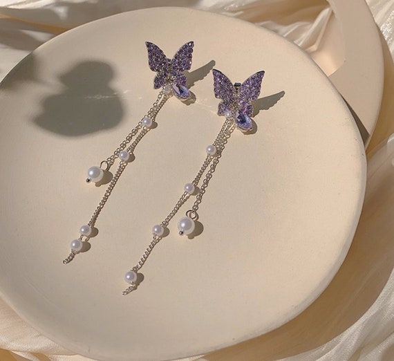 CRYSTAL PURPLE BUTTERFLY EARRINGS