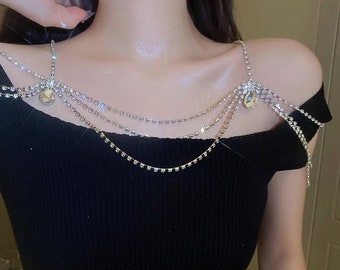 Shoulder Chain Jewelry for Body & Bridal, waist belt, Sparkling Diamond Tassel Chain- Elegant Statement Piece of Glamorous Body Jewelry