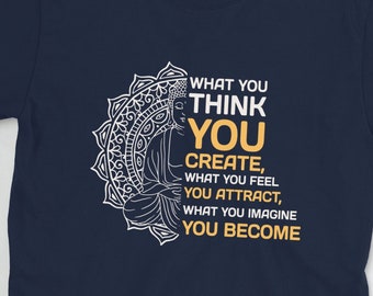 Think Create Feel Attract T-Shirt | Motivational Shirt, Namaste Lotus Print, Just Breathe Zen Gift