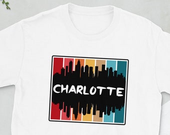 Charlotte Skyline T-Shirt | Vintage Retro Colors Perfect Gift for him or her, Birthday Gift