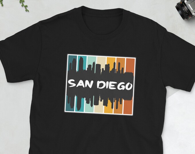 San Diego Skyline T-Shirt | Vintage Retro Colors Perfect Gift for him or her, Birthday Gift