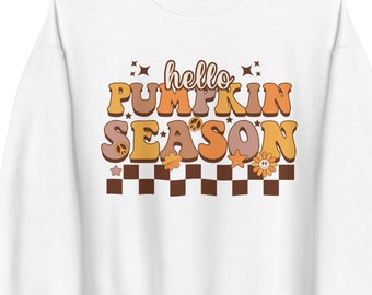 Hello Pumpkin Season Retro Vintage Sweatshirt | Autumn Crewneck Sweatshirt, Thanksgiving or Fall Gift