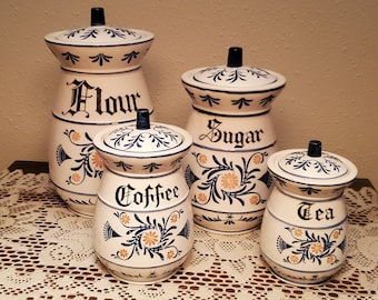 Retro 4 pc Canister Set with Awesome Vintage colors and Crisp Clean White. Retro 4 pc Canister Set with Awesome Vintage colors and Crisp Clean White.