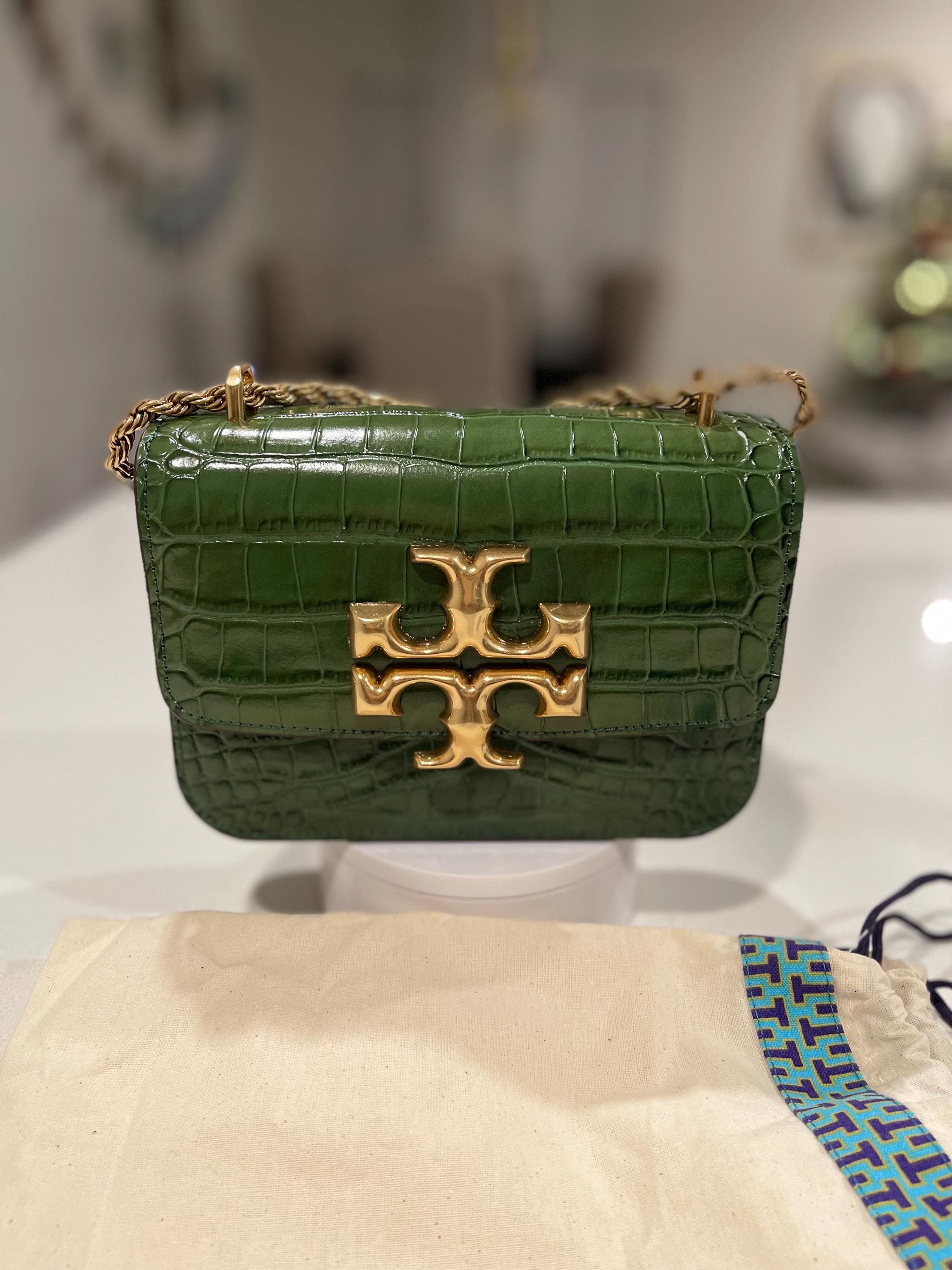 Tory Burch Eleanor Small Green Croc Embossed Convertible Shoulder