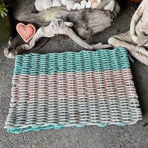 Three Color Blocks - Handwoven, Reclaimed Crab Pot Rope Doormat
