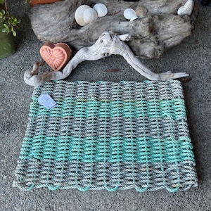 Two Colors - Two Stripes - Handwoven Reclaimed Crab Rope Doormat