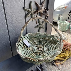 Cesta de cosecha - Cesta de cuerda tejida a mano con una olla de cangrejo recuperada