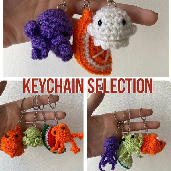 keyring handmade crochet selection, dino keychain, octopus plushie, frog keyring, fruit keyring, birthday gift, small gift, cute plushies